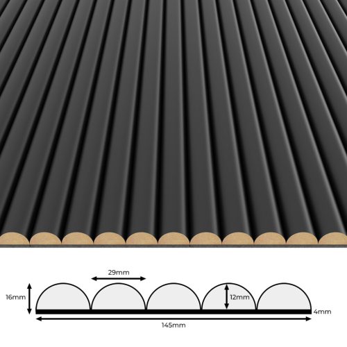 Hajlítható bordázott panel matt fekete